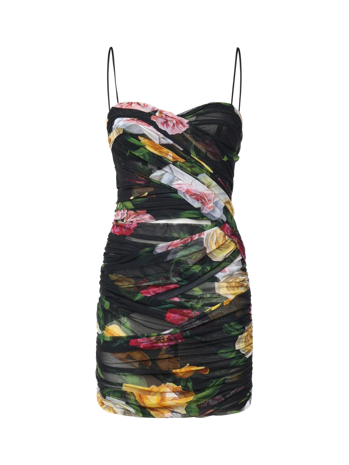 Vestido mini con tirantes finos y estampado floral de Dolce & Gabbana
