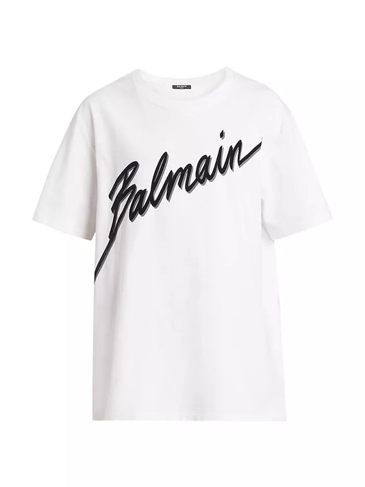 Camiseta Balmain De Algodón Con Logo Flocado