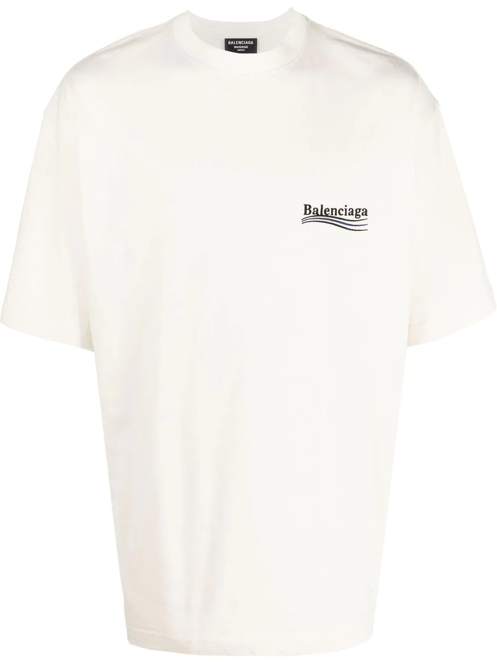 Camiseta blanca con rayas azules y logo de Balenciaga