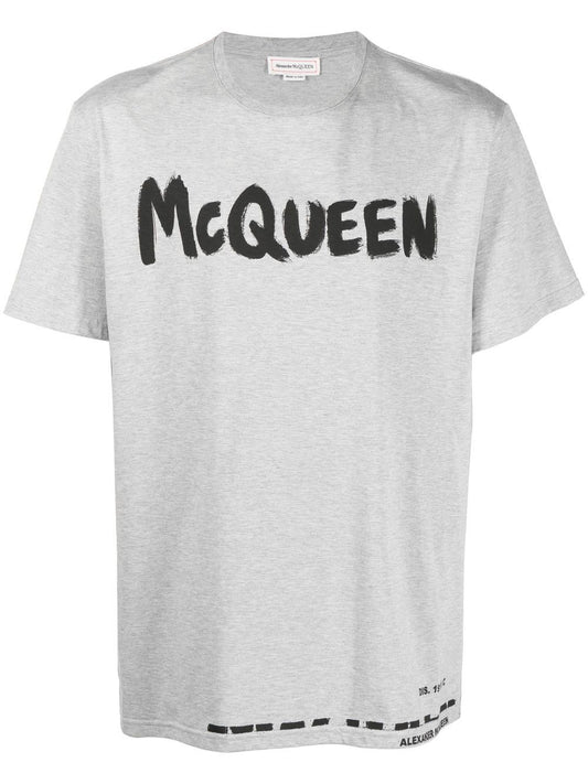 Alexander McQueen Camiseta de algodón con estampado de logotipo