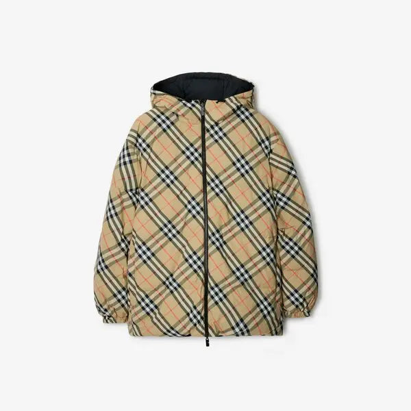 BURBERRY REVERSIBLE CHECK NYLON PUFFER JACKET - SAND