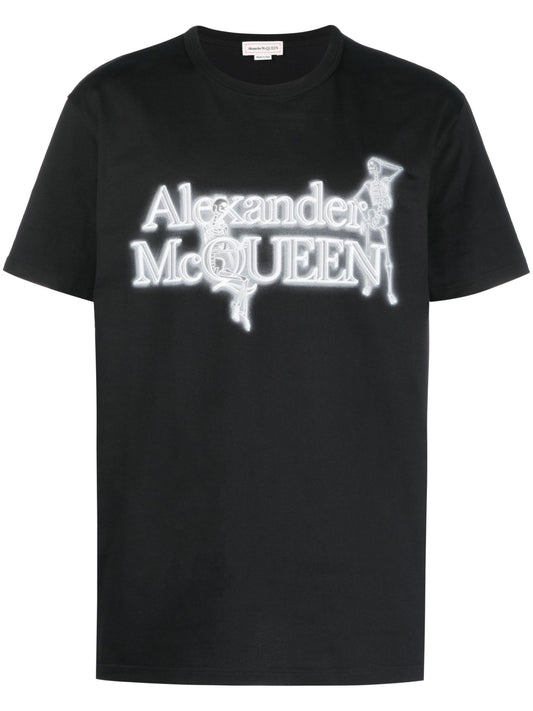 Alexander McQueen Camiseta de algodón con estampado de logotipo