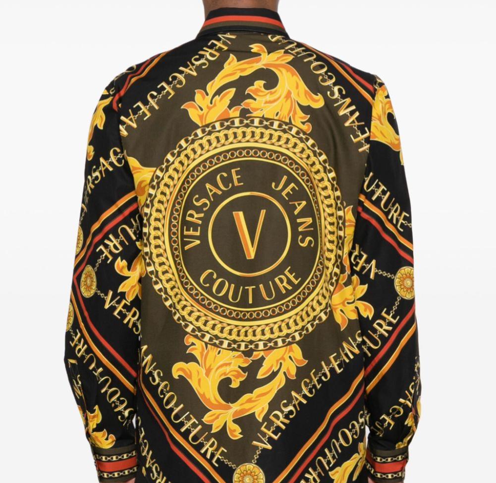 Vaqueros de alta costura de Versace Camisa de algodón con estampado Chain Couture