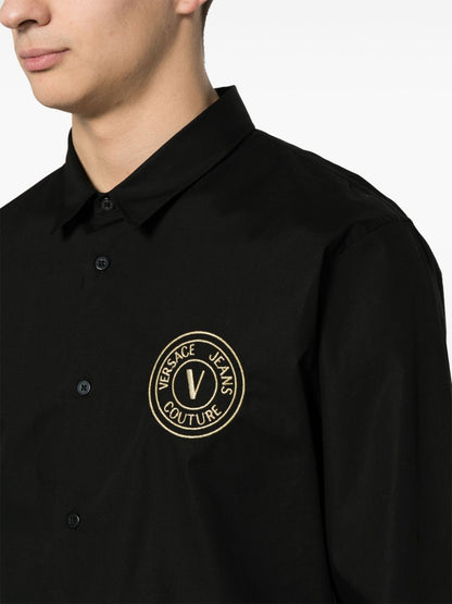 Vaqueros de alta costura de Versace Camisa de algodón con logo bordado