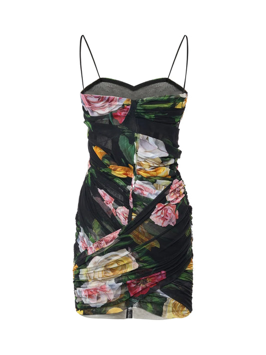 Vestido mini con tirantes finos y estampado floral de Dolce & Gabbana